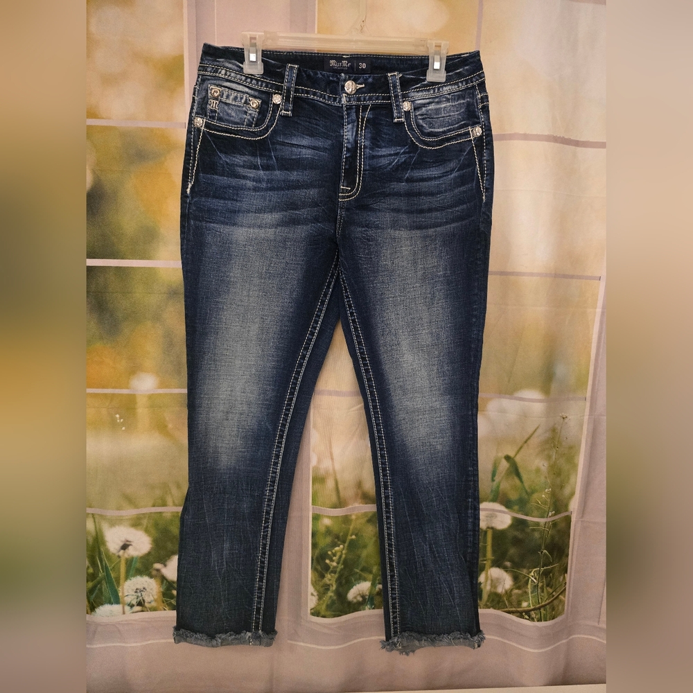 Miss Me Curvy Ankle Skinny Jeans – Size 30 (30x27) | Bling Pockets • Dark Wash - Picture 2 of 9